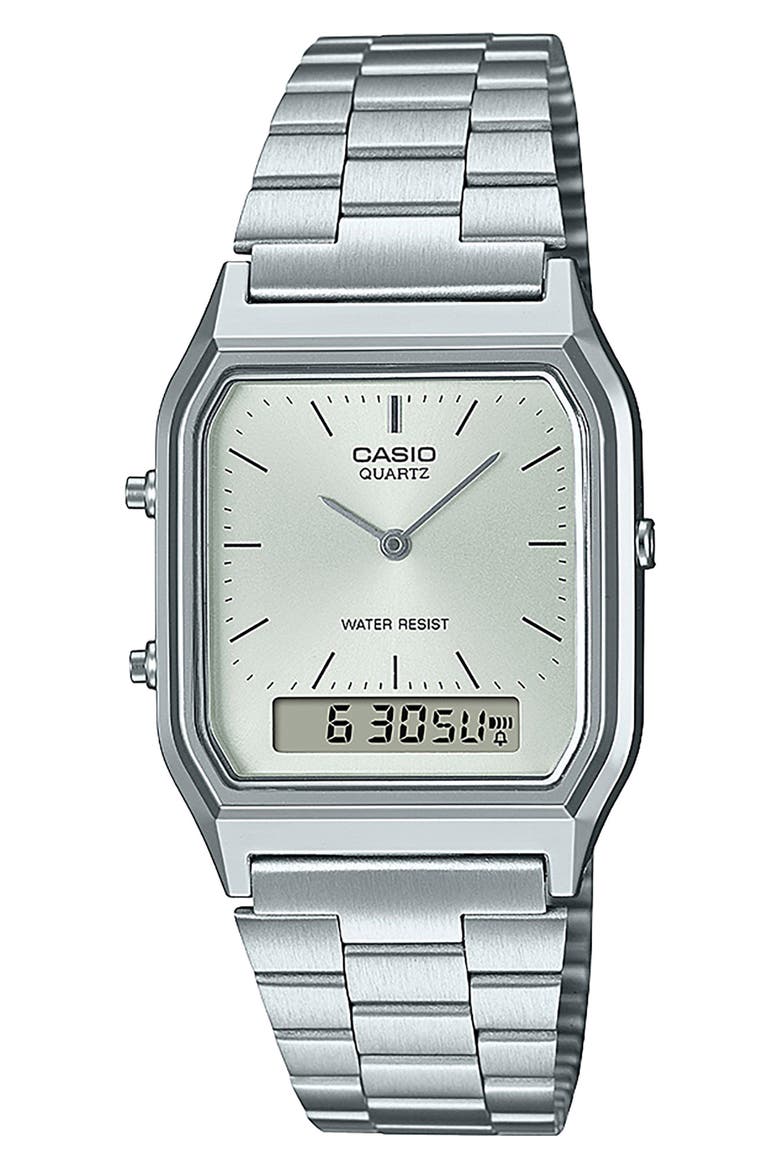 Vintage Analog/Digital Bracelet Watch, 38.8mm × 29.8mm, Main, color, SILVER