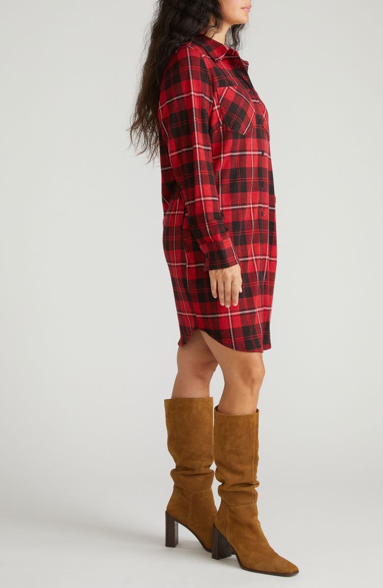 Universal Standard Long Sleeve Check Flannel Shirtdress, Alternate, color, Ridge Brew Red Plaid