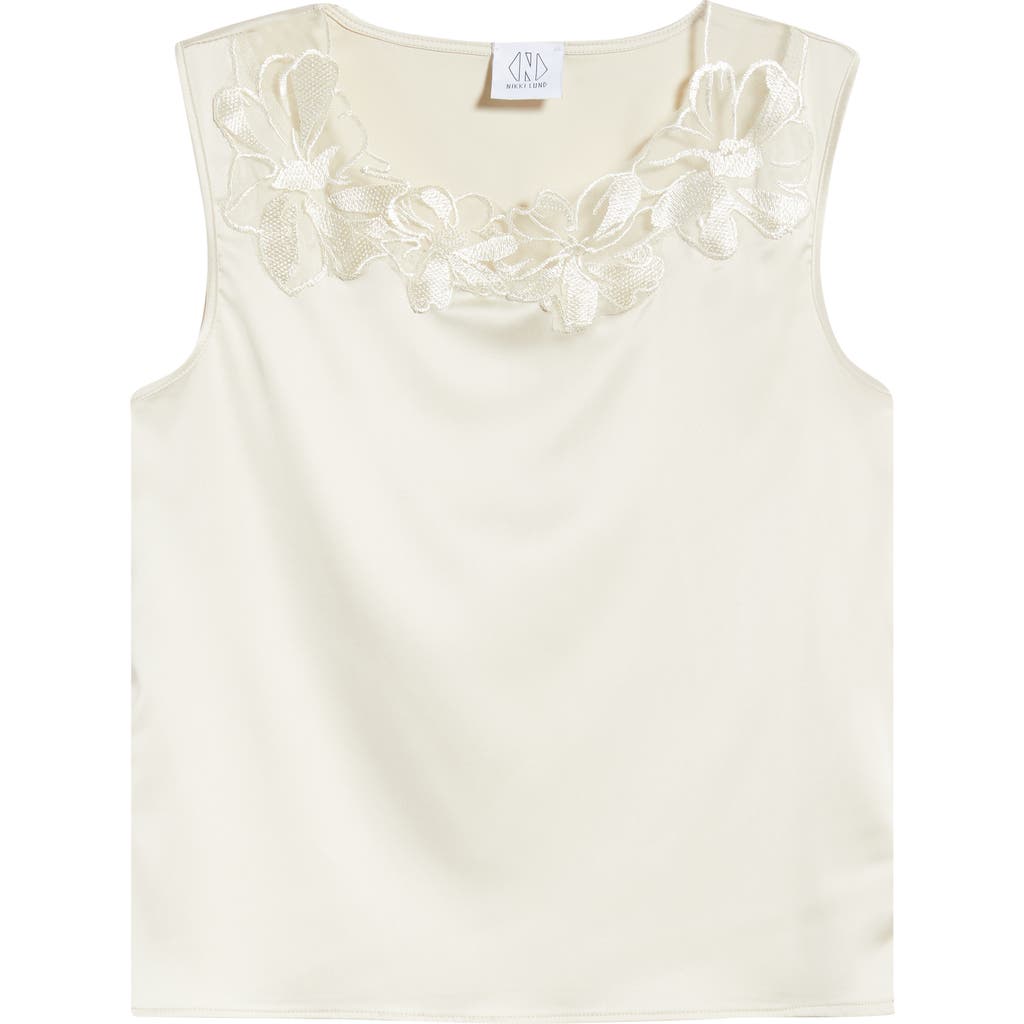 Nikki Lund Camille Sleeveless Floral Appliqué Top In Neutral