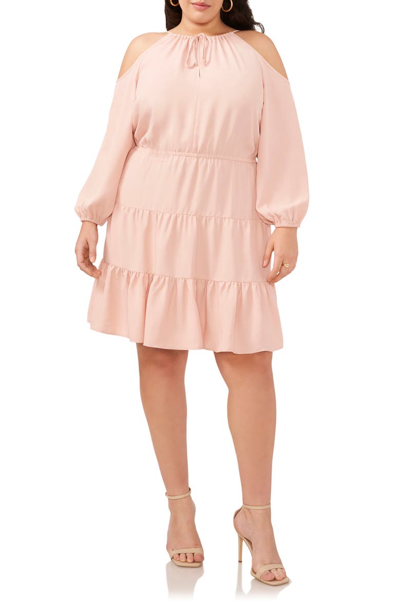 Tiered Long Sleeve Cold Shoulder Dress, Main, color, ROSE SMOKE