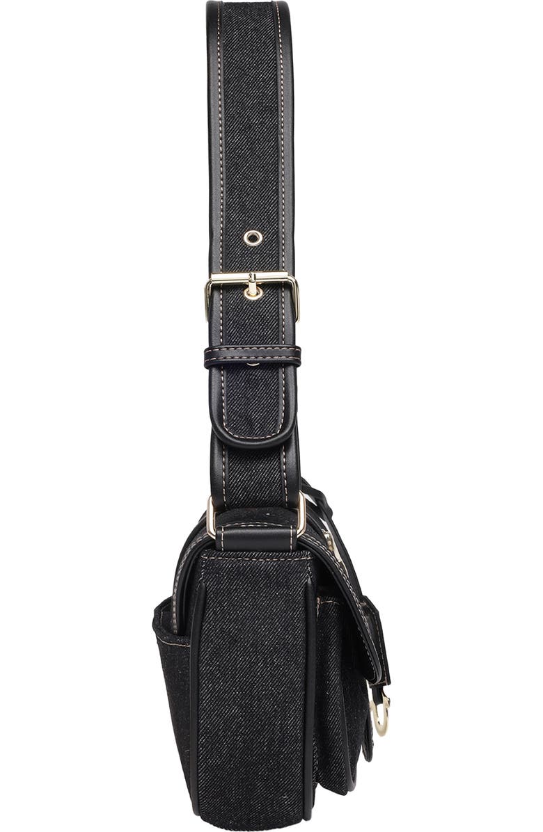 True Religion Double Pocket Denim Satchel, Alternate, color, Black