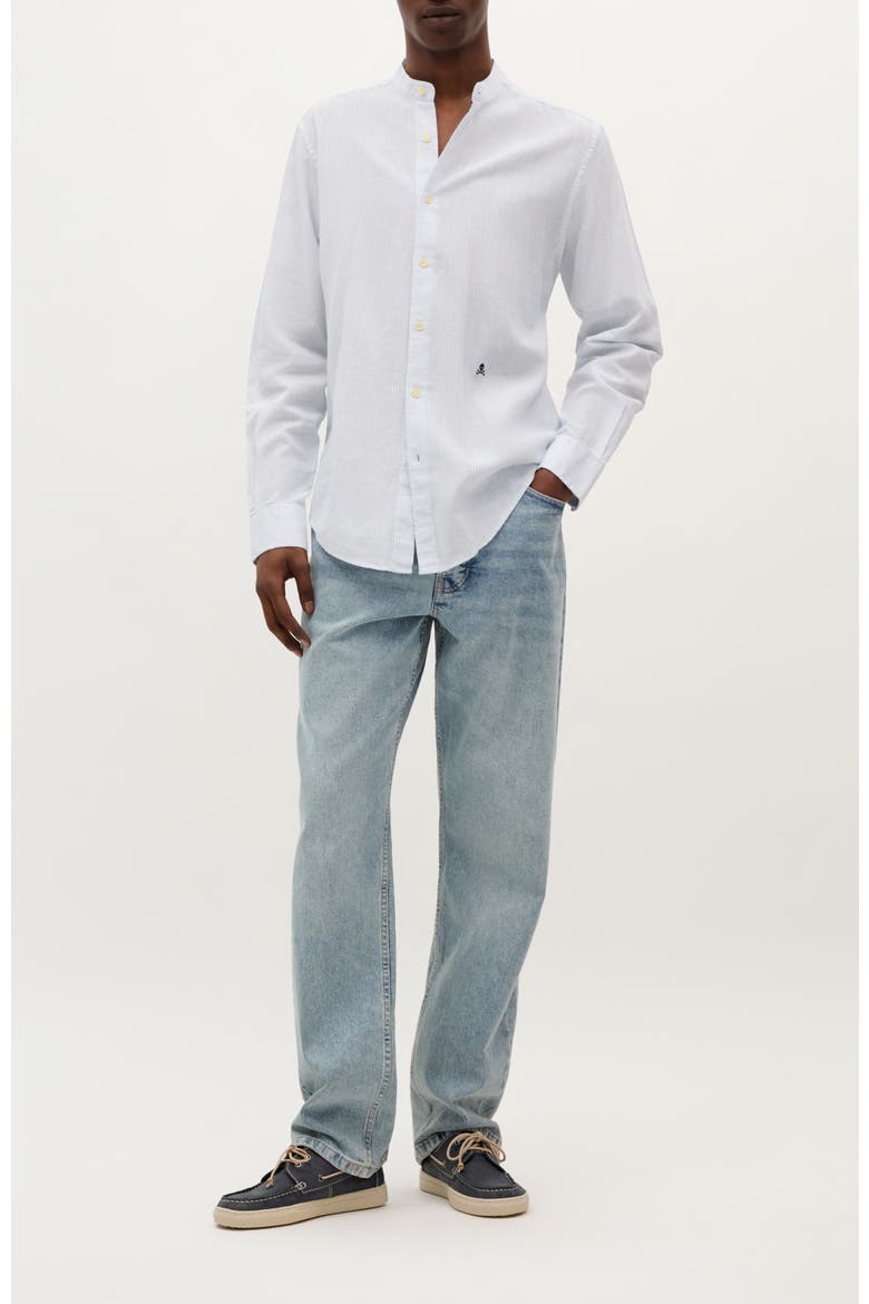 Striped Linen Mao Shirt, Alternate, color, Skyblue Stripes