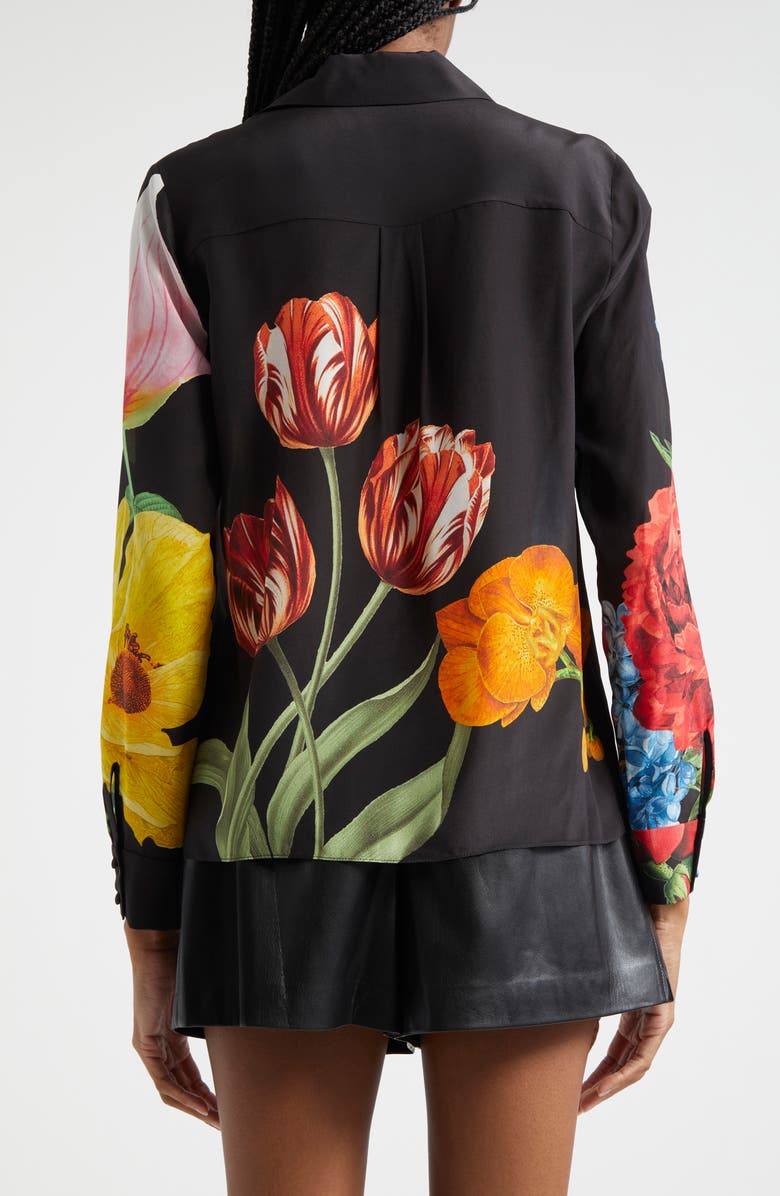 Alice + Olivia Willa Floral Silk Button-Up Shirt, Alternate, color,