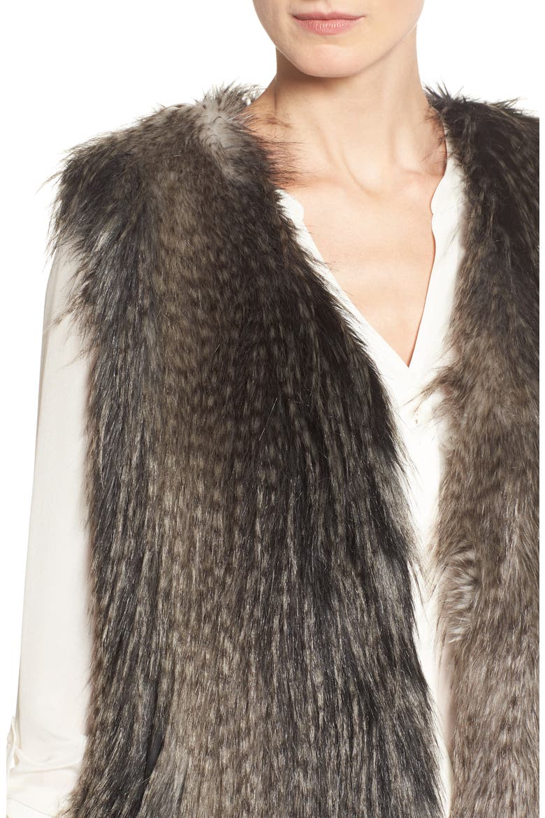 Collarless Faux Fur Vest, Alternate, color, BLACK