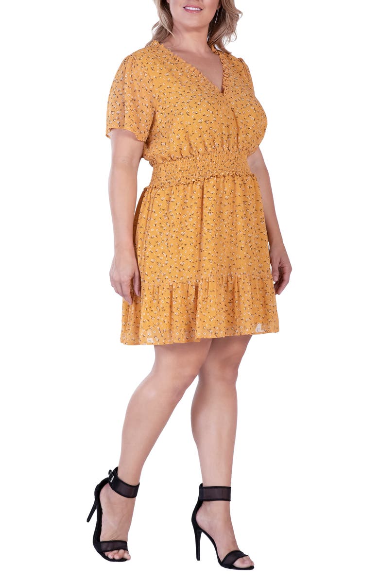 Standards & Practices Floral Short Sleeve Fit & Flare Dress, Alternate, color, Yellow Floral