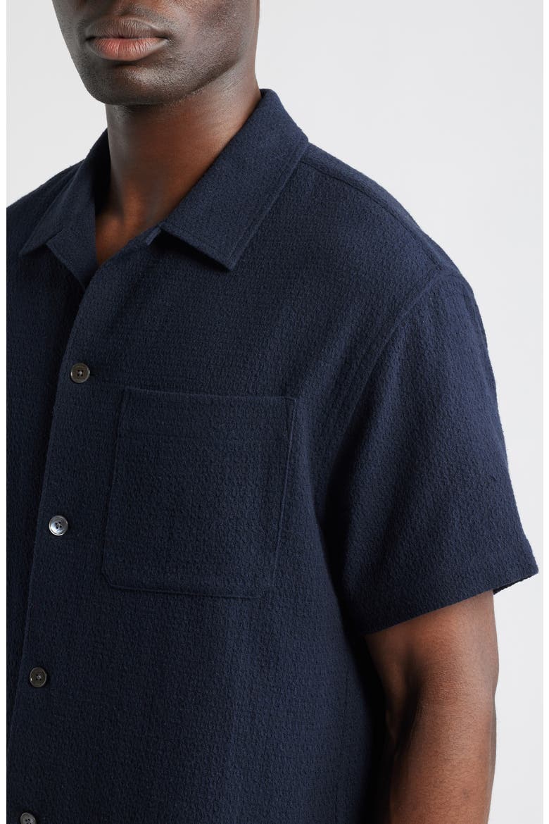 Open Weave Short Sleeve Cotton Blend Button-Up Shirt, Alternate, color, DARK NAVY