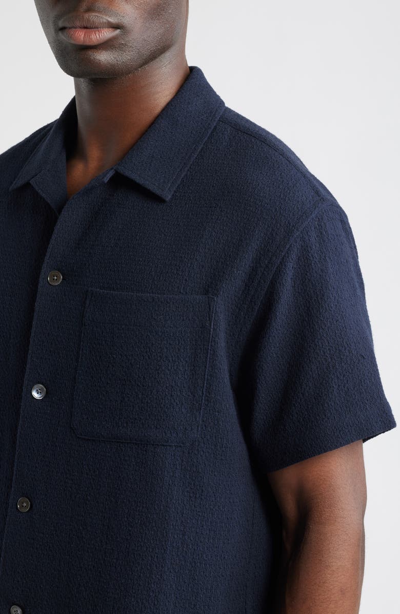 FRAME Open Weave Short Sleeve Cotton Blend Button-Up Shirt, Alternate, color, Dark Navy