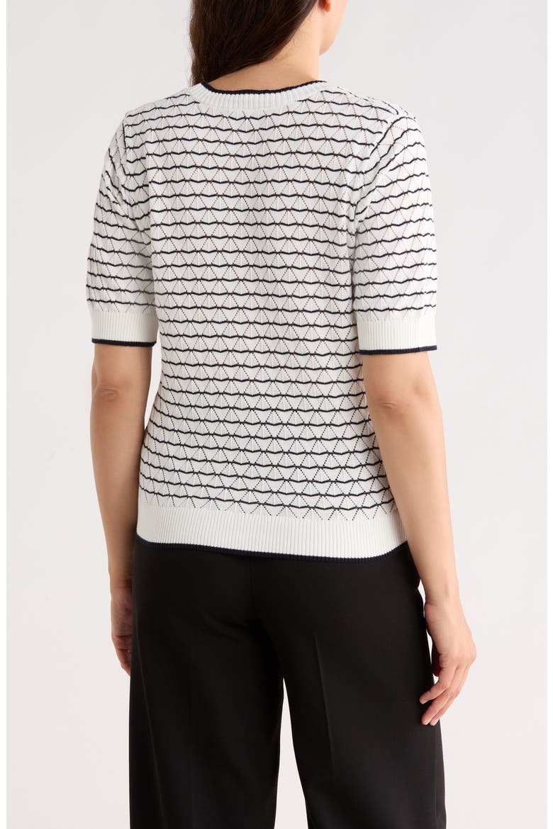 Stripe Short Sleeve Cotton Cardigan, Alternate, color, IVORY/ NAVY