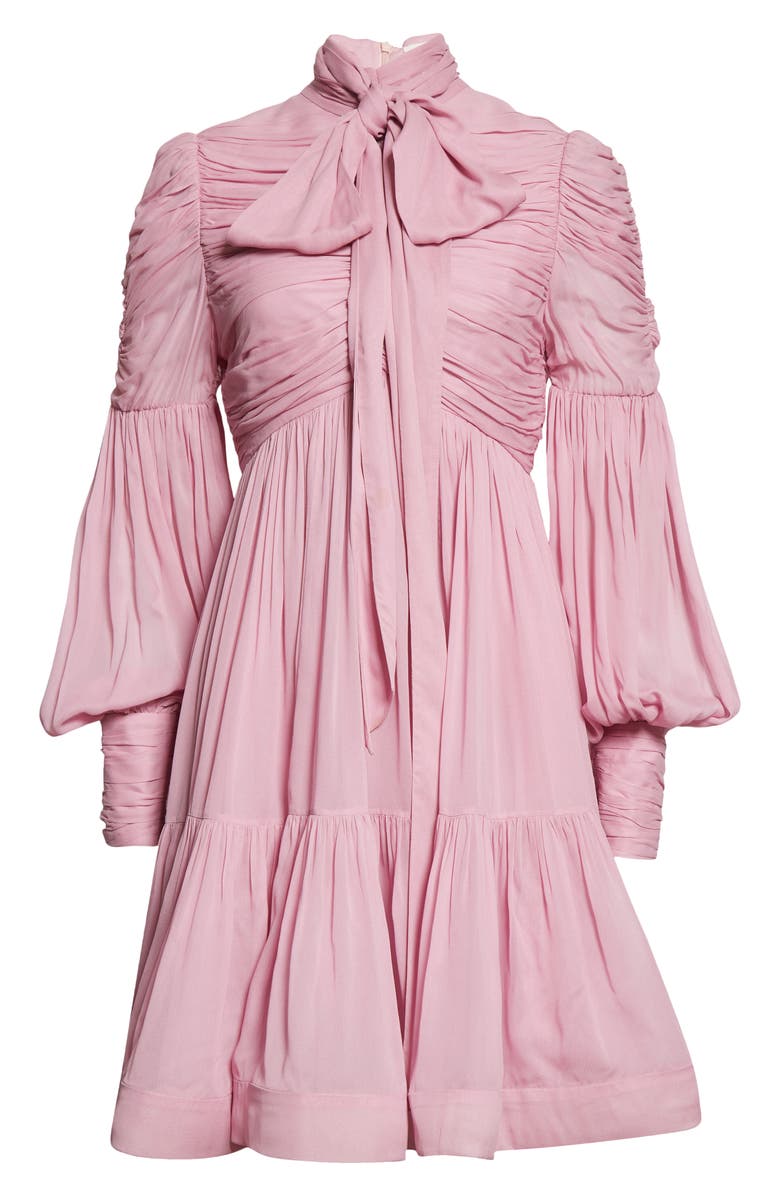 Zimmermann Celestial Ruched Tie Neck Chiffon Dress, Alternate, color, 