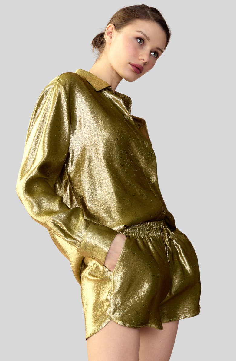 Cynthia Rowley Liquid Gold Lamé Shorts, Alternate, color,