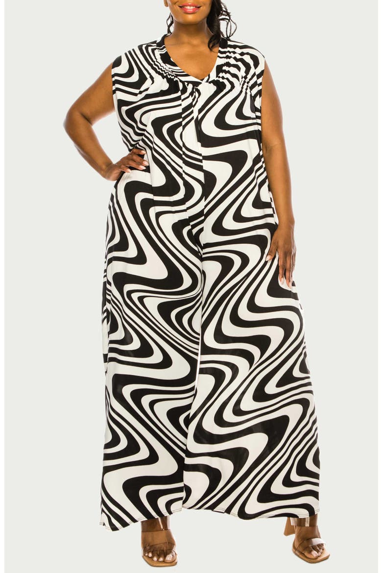 Ortega Printed Sleeveless Wide Leg Jumpsuit, Main, color, BLACK/WHITE