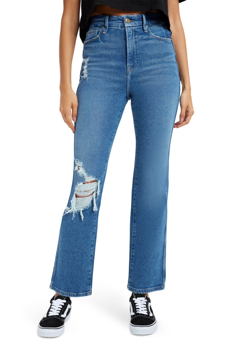 Good Curve High Waist Distressed Straight Leg Jeans, Main, color, BLUE312