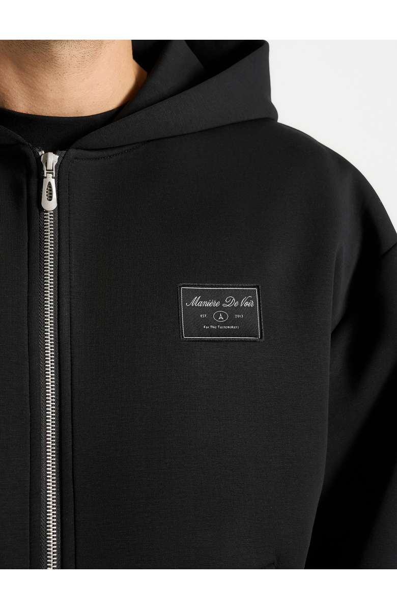 Manière De Voir Ray Unisex Neoprene Cropped Zip Hoodie, Alternate, color, Black