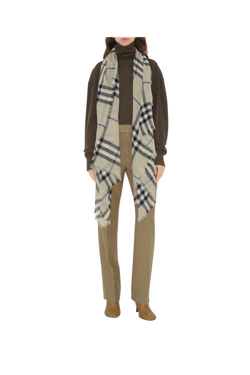 Burberry Wide Check Wool Scarf In Lichen
