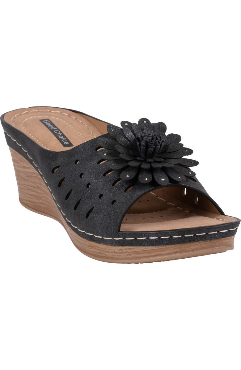 GOOD CHOICE NEW YORK Mayday Wedge Sandal, Main, color, Black