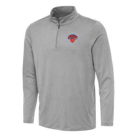Men's Antigua Gray New York Knicks Reprocess Quarter-Zip Top