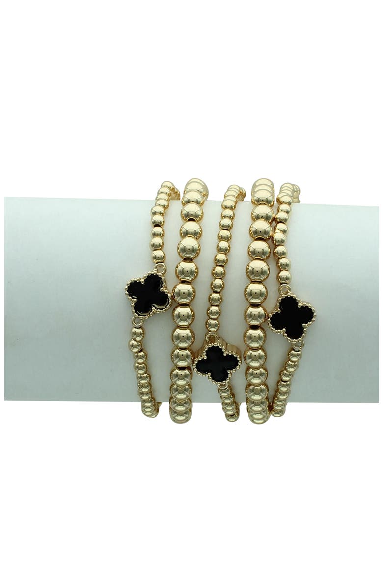 Set of 5 Clover Beaded Stackable Bracelets, Alternate, color, GOLD / BLACK
