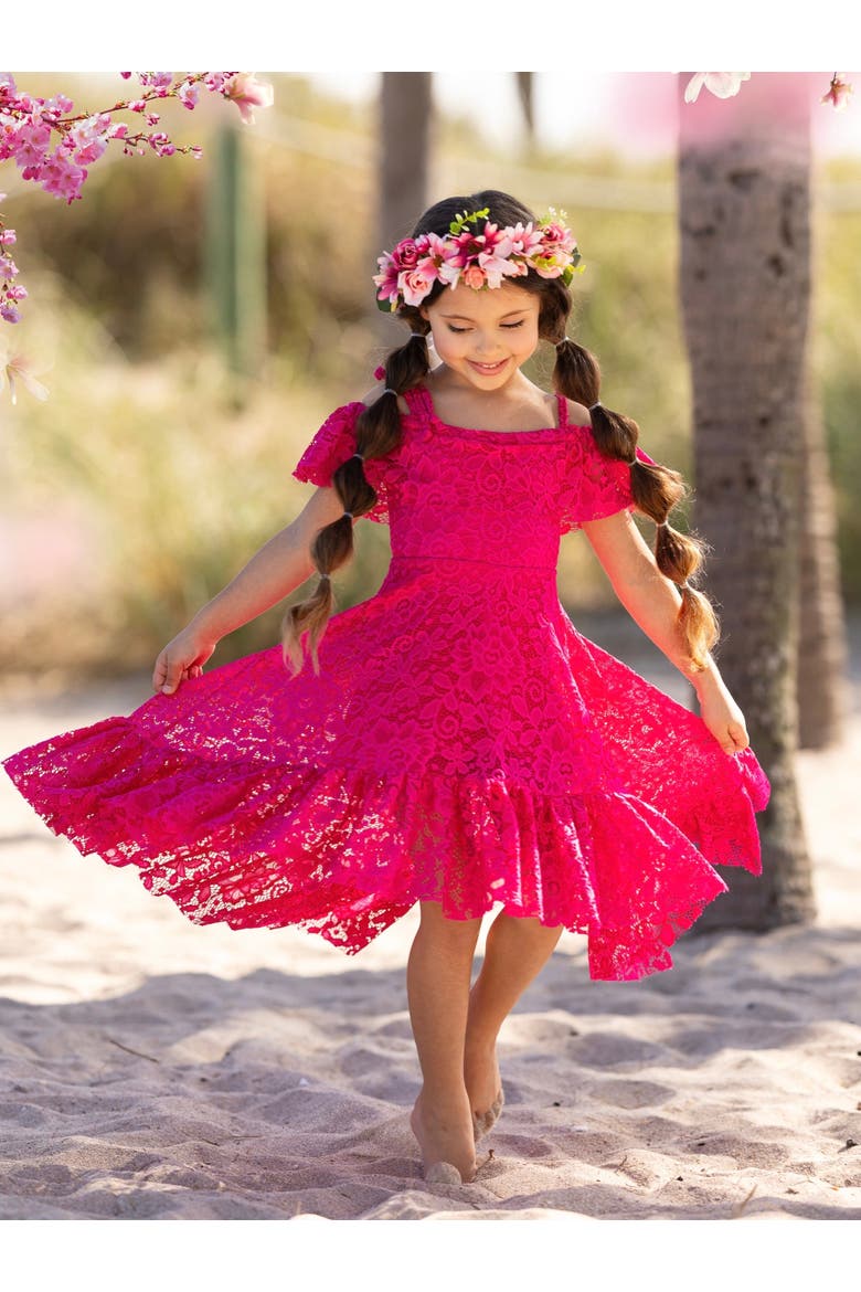 Girls Berry Beautiful Lace High Low Dress, Alternate, color, Pink