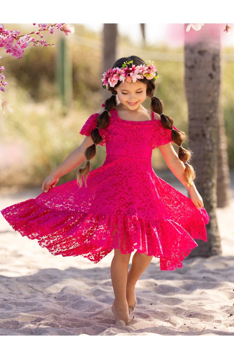 Mia Belle Girls Girls Berry Beautiful Lace High Low Dress, Alternate, color, Pink