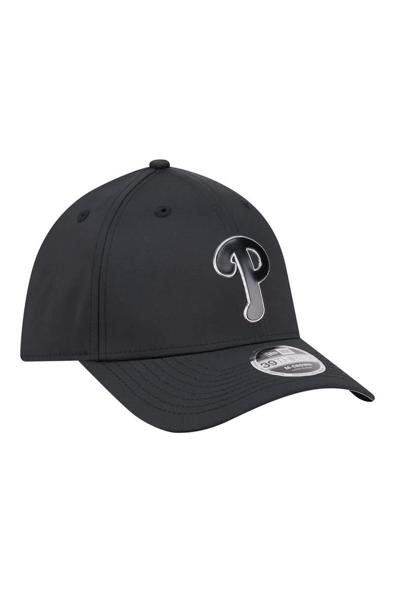Men's New Era  Black Philadelphia Phillies Metallic 39THIRTY M-Crown Flex Hat, Alternate, color, Black