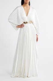 Acler Wonastow Long Sleeve Pleated Satin Maxi Dress