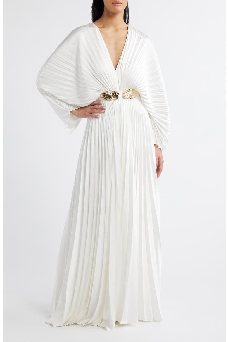 acler westover long-sleeve v-neck belted pleated maxi dress Acler Westover Long-Sleeve V-Neck Belted Pleated Maxi Dress