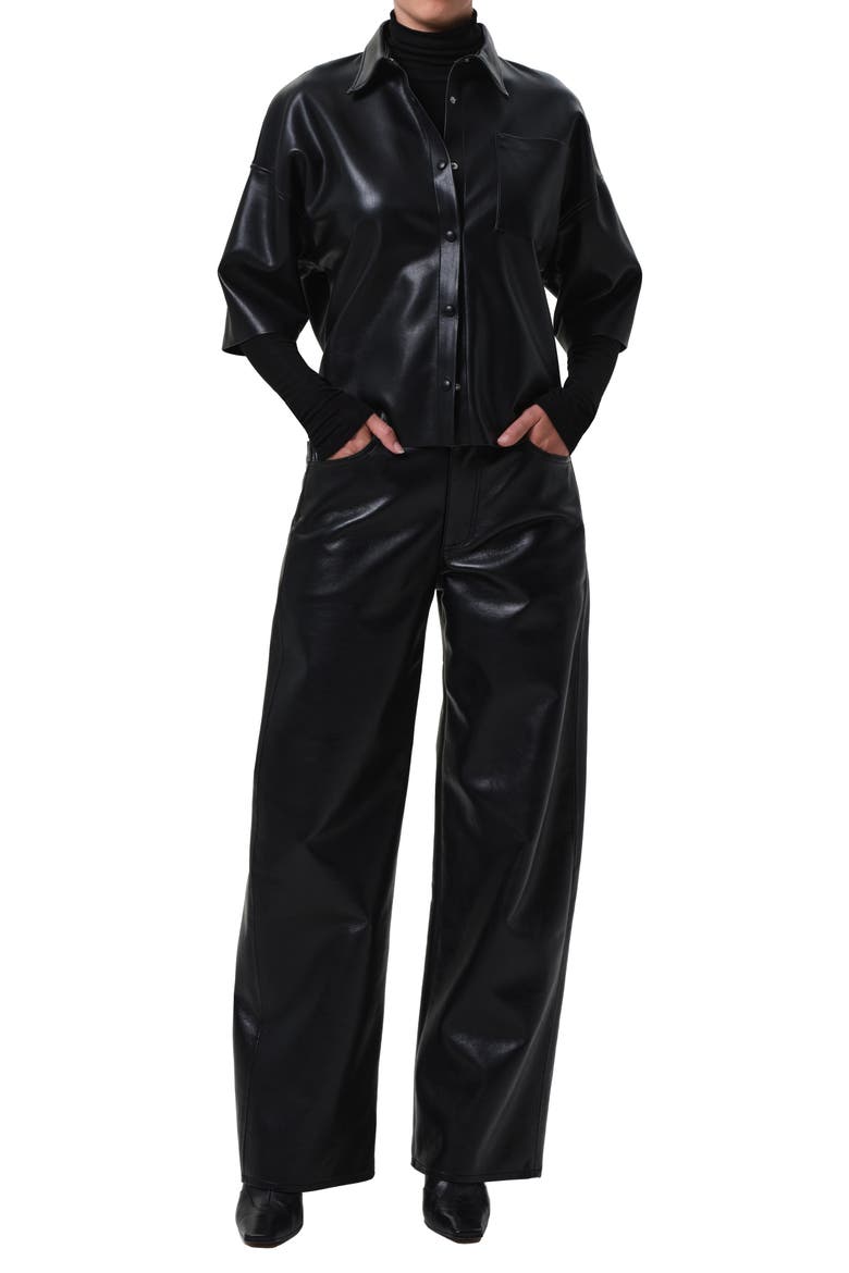 Ayla Baggy Recycled Leather Blend Pants, Alternate, color, BLACK