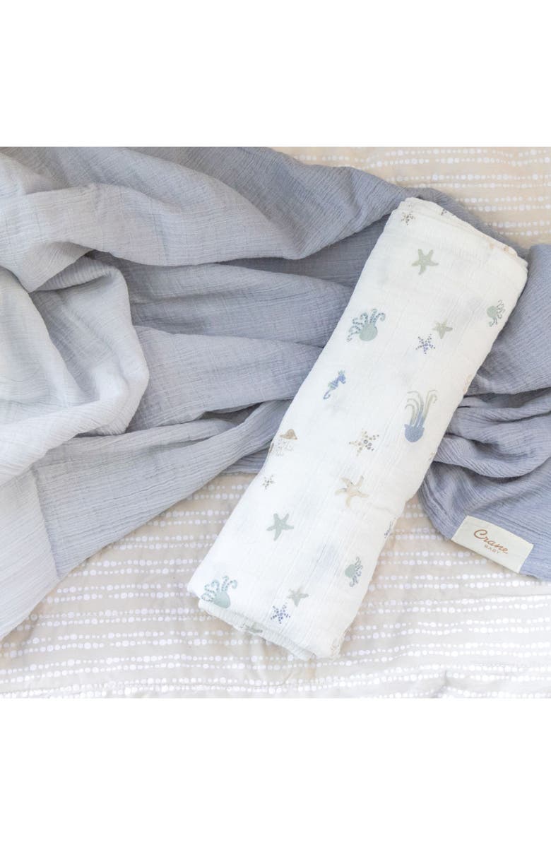 CRANE BABY Cove 2-Pack Assorted Cotton Swaddle Blankets, Alternate, color, Blue