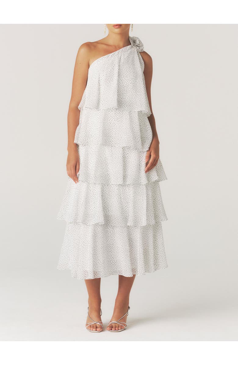 Six Stories Amora Corsage Detail Tiered Midaxi Dress, Alternate, color, White