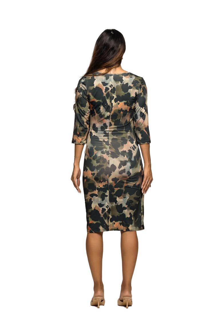Three Quarter Sleeve Faux Wrap Dress in Animal Print, Alternate, color, Green Multi