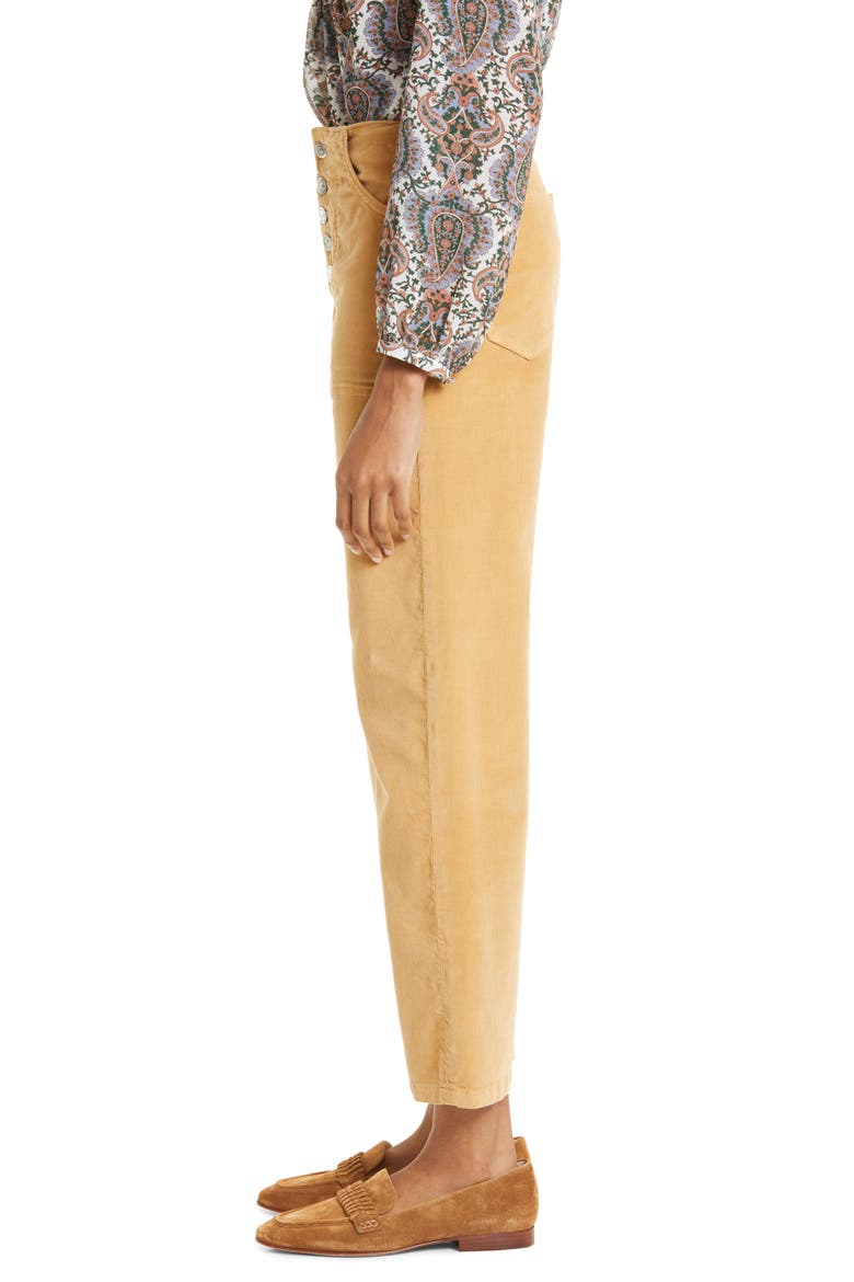Crosbie Exposed Button Crop Wide Leg Corduroy Pants, Alternate, color, WOOD THRUSH
