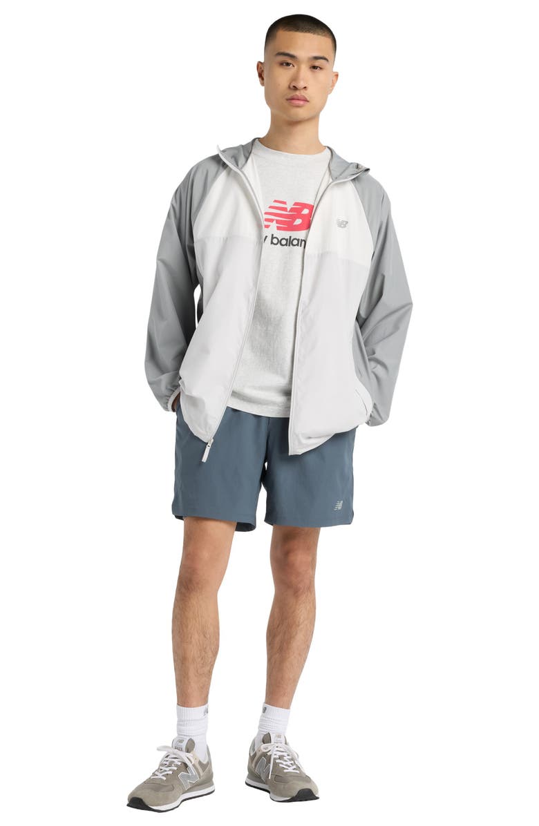 New Balance Athletics Packable Water Resistant Hooded Jacket, Alternate, color, Slate Grey