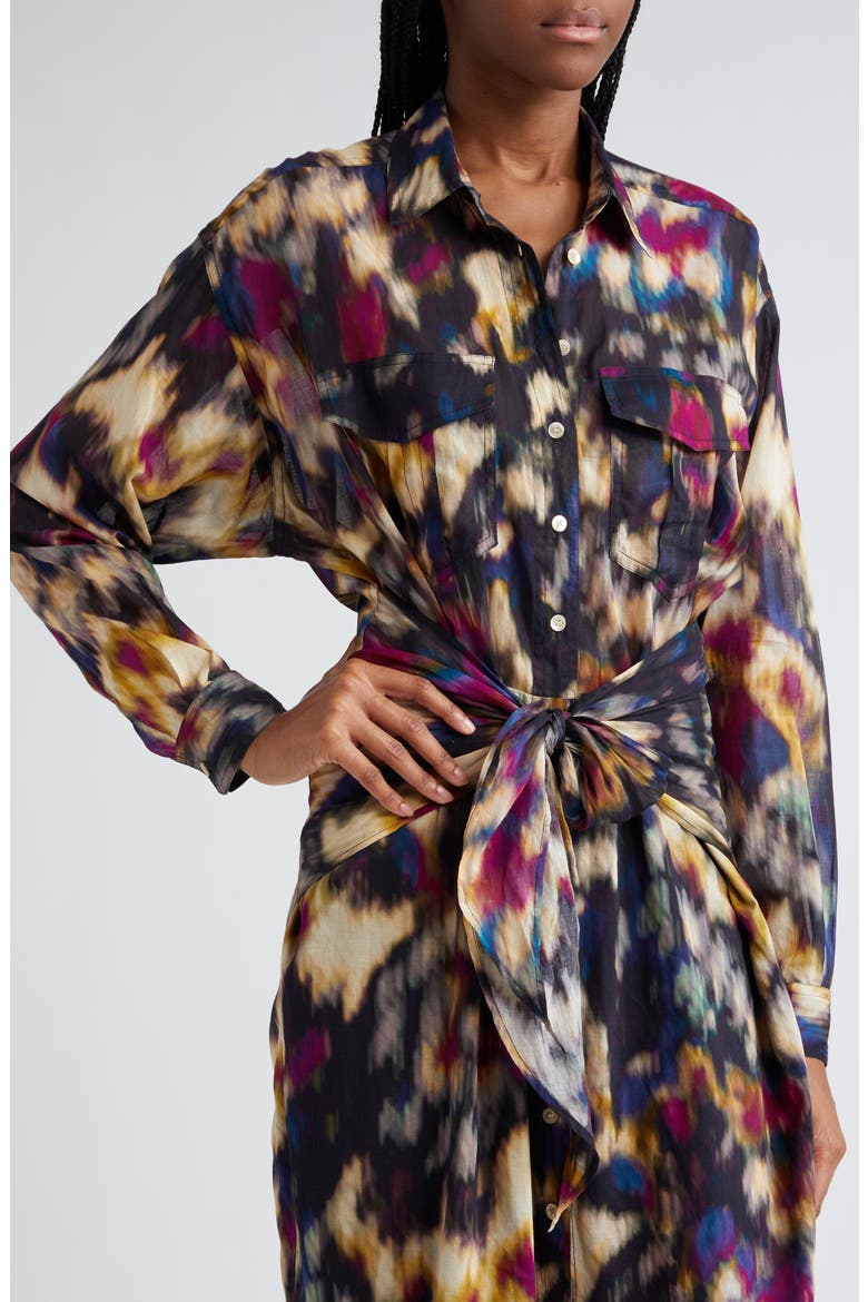 Nesly Tie Front Long Sleeve Shirtdress, Alternate, color, OCHRE/ BLACK