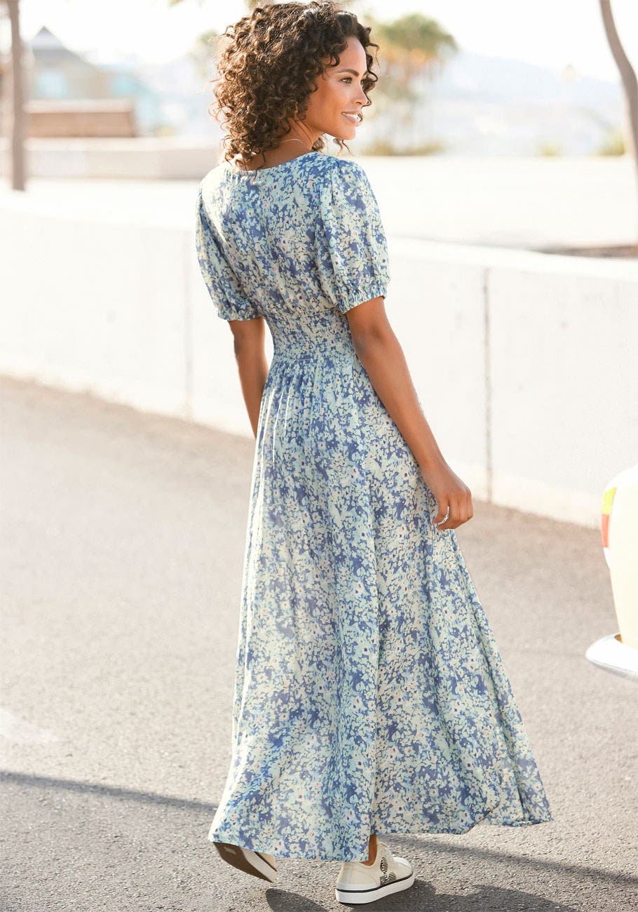floral puff sleeve maxi dress English Factory Women's Tie Back Maxi Dress