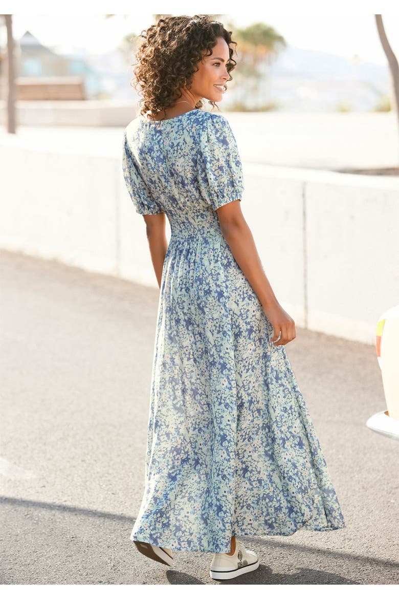 Floral Puff Sleeve Maxi Dress, Alternate, color, Navy Printed