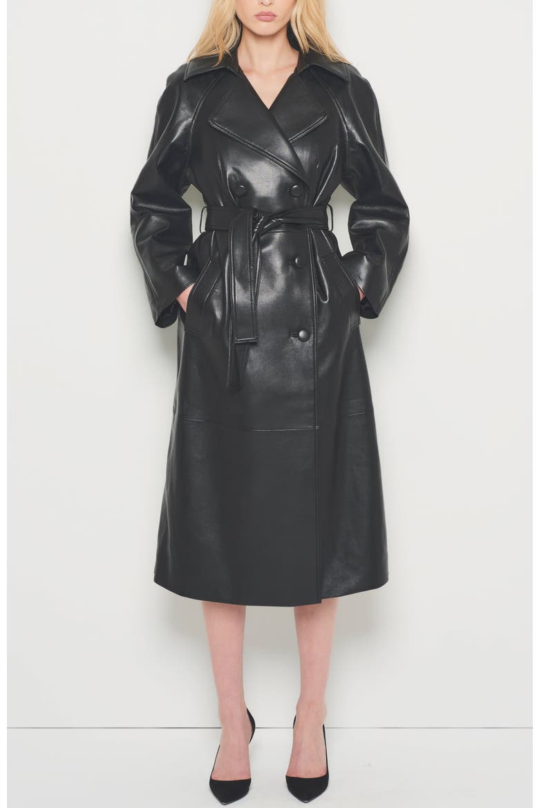 Miller Recycld Leather Trench Coat, Alternate, color, Black