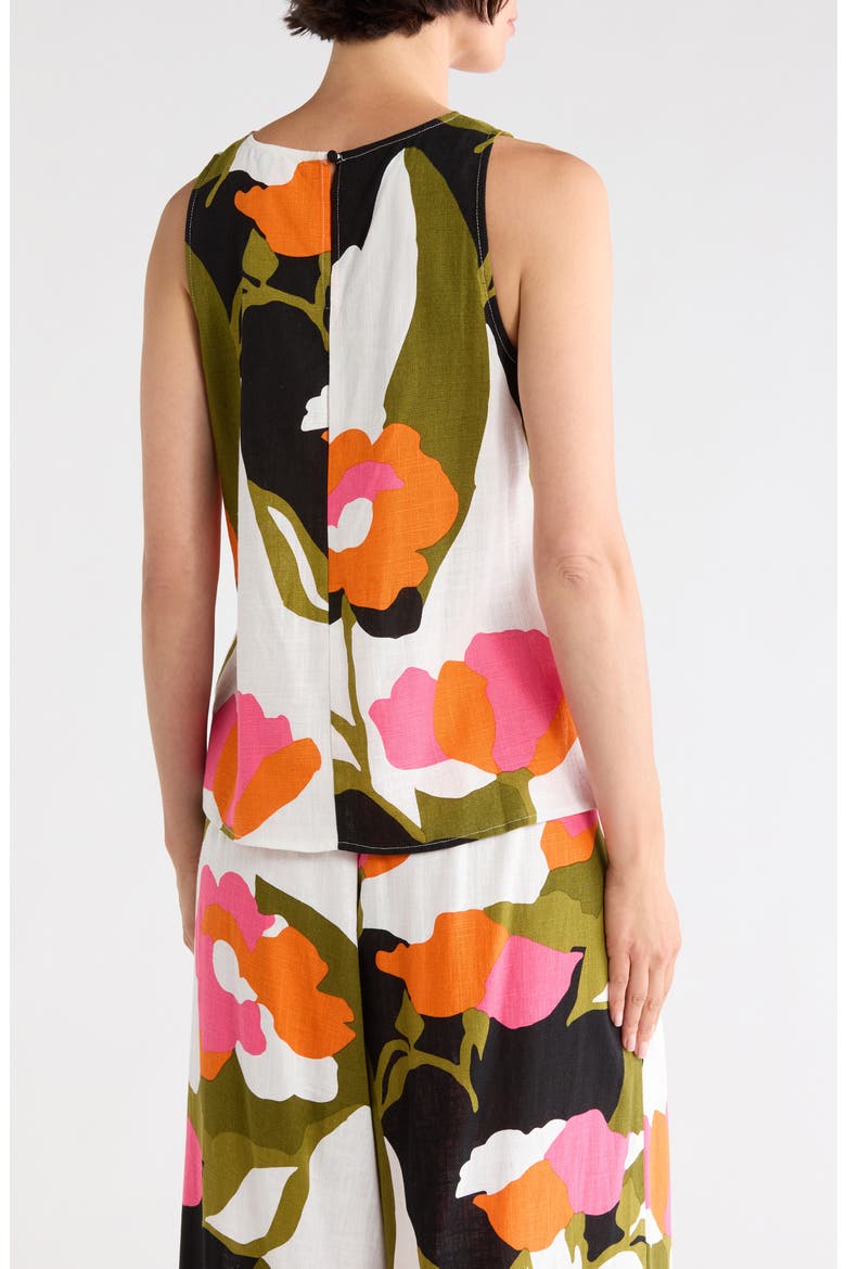 Floral Print Linen Tank, Alternate, color, OFF WHITE/ HOT PINK MULTI