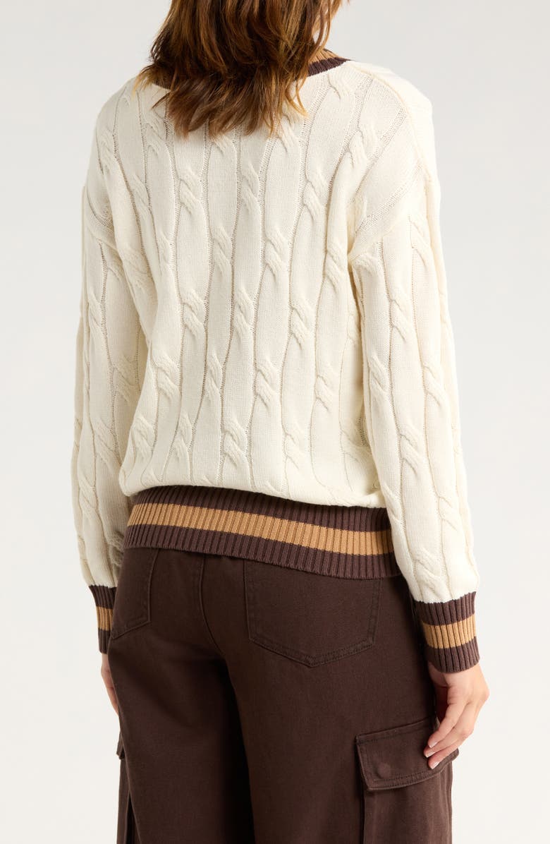 Vigoss Tipped V-Neck Cable Stitch Sweater, Alternate, color,