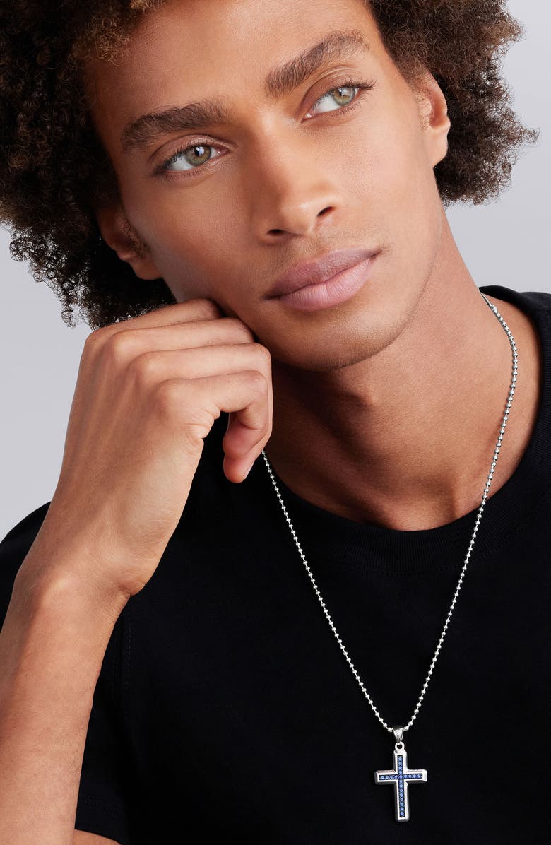 LAGOS Men's Anthem Blue Sapphire Cross Pendant, Alternate, color, Silver