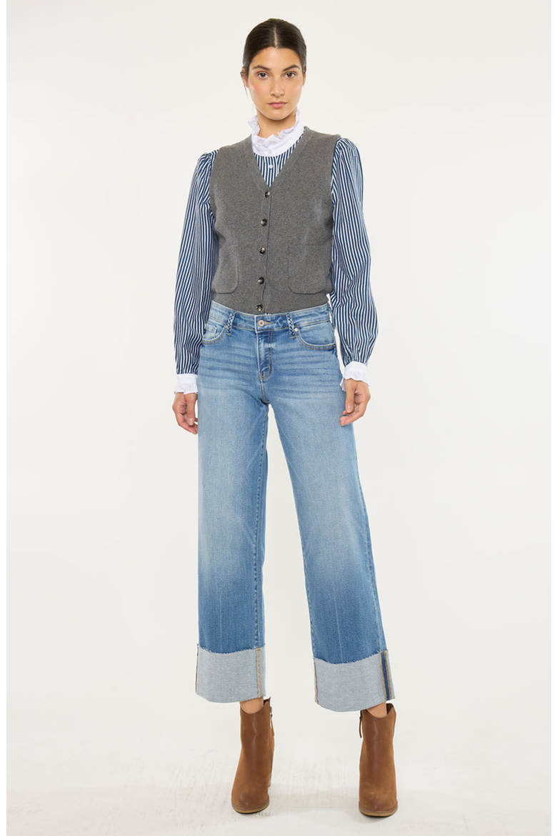 Kenny Mid Rise Crop Wide Leg Jeans, Alternate, color, Medium Wash