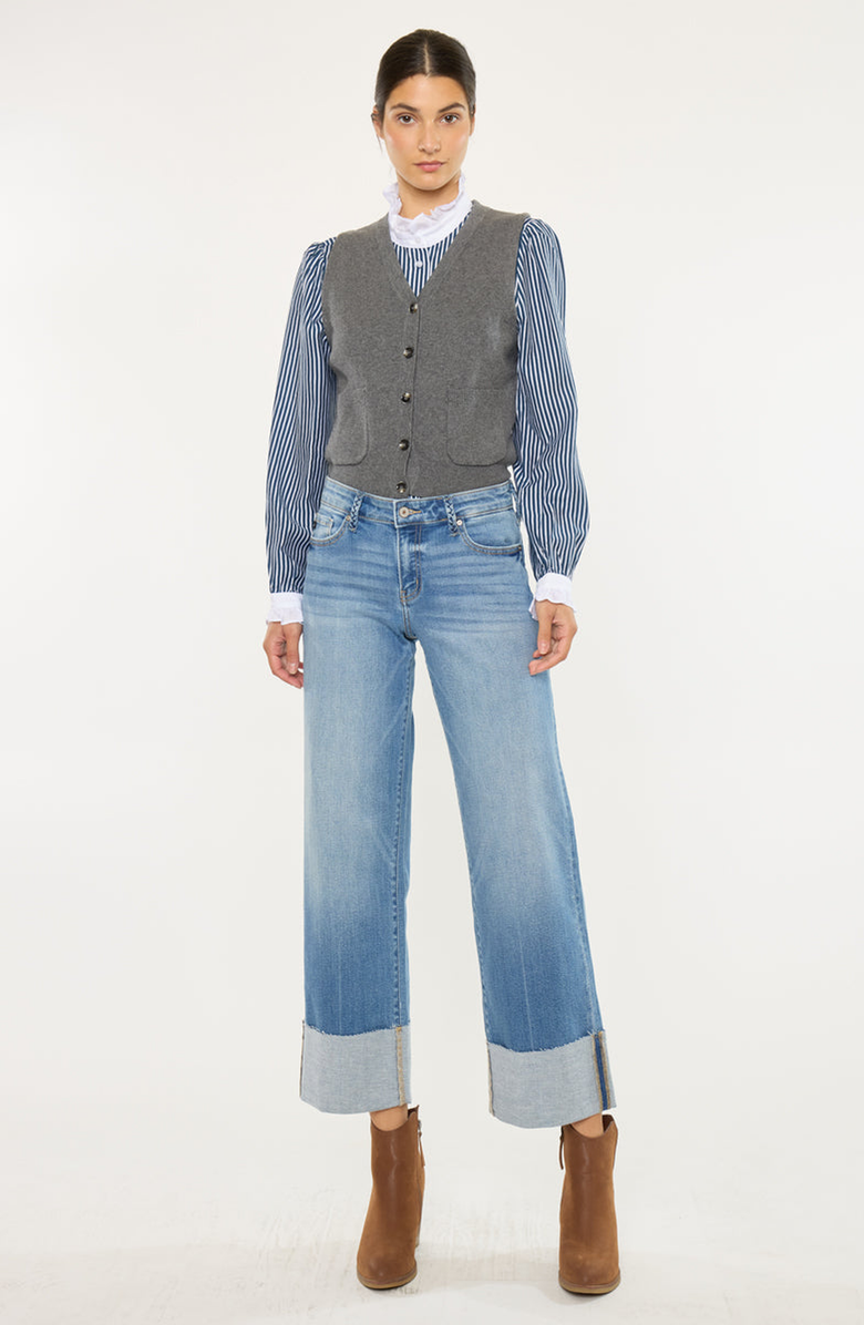 KanCan Kenny Mid Rise Crop Wide Leg Jeans, Alternate, color, Medium Wash