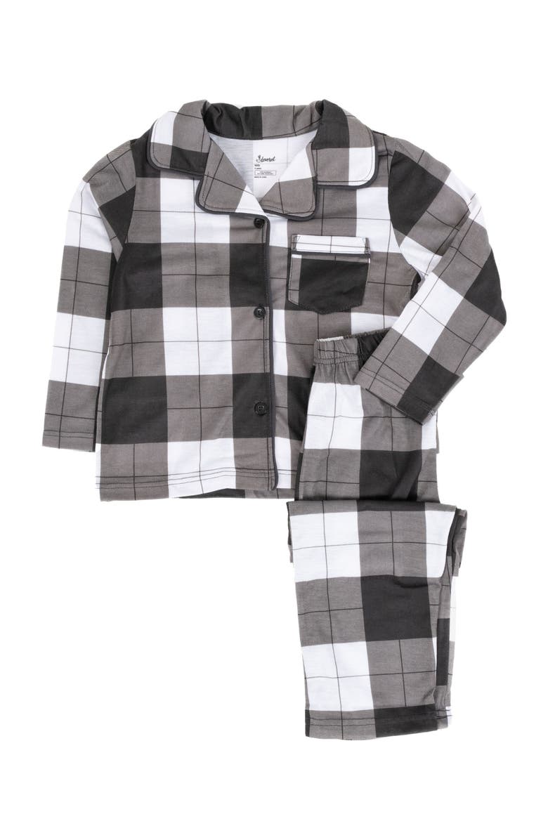 Leveret Kids Button-Front Flannel Printed Holiday Pajama Set, Alternate, color, Plaid Black & White
