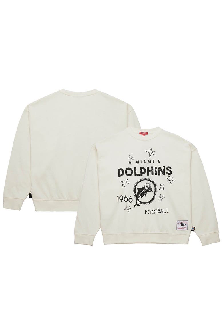 Women's Mitchell & Ness  Cream Miami Dolphins Throwback Logo 3.0 Pullover Sweatshirt, Main, color, Cream