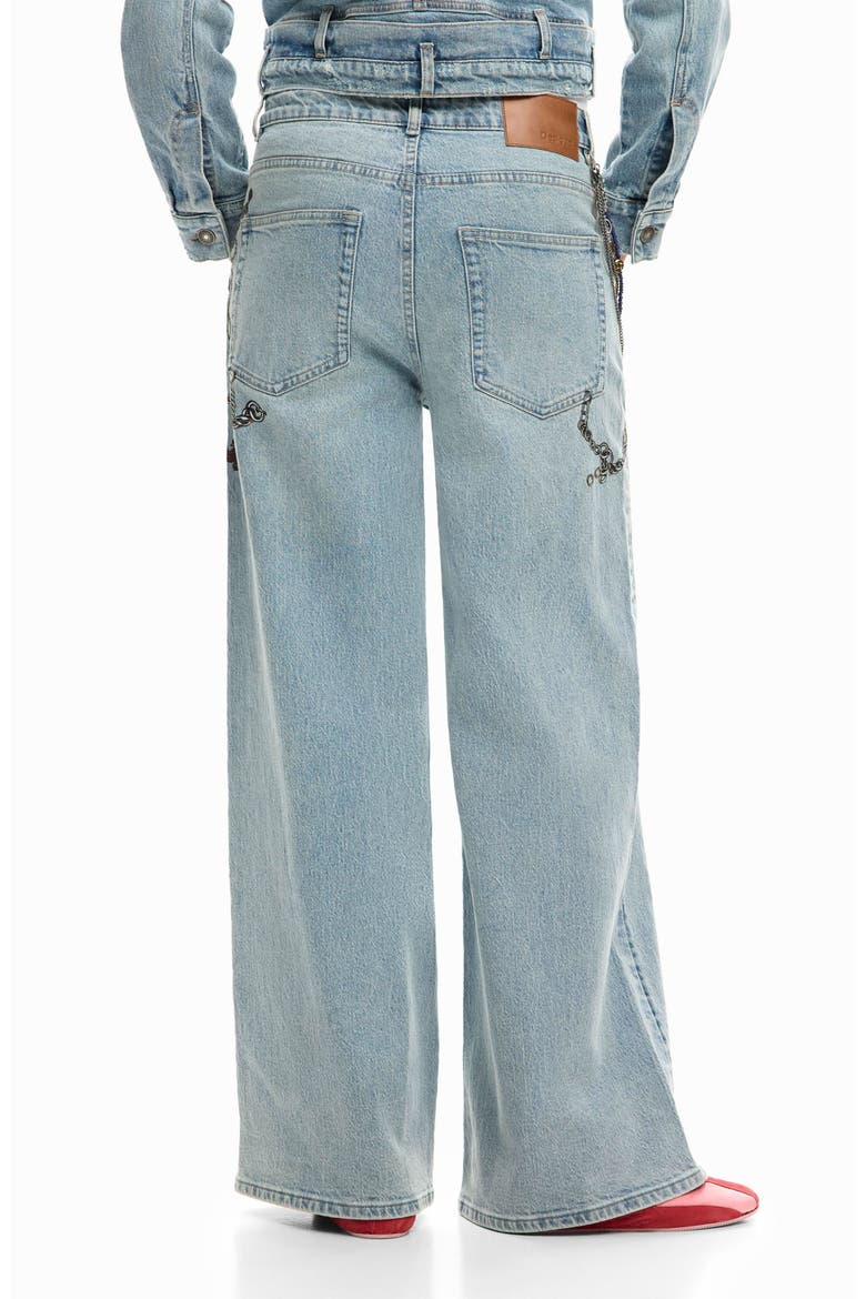 Chain Embellished Wide Leg Jeans, Alternate, color, MEDIUM BLUE