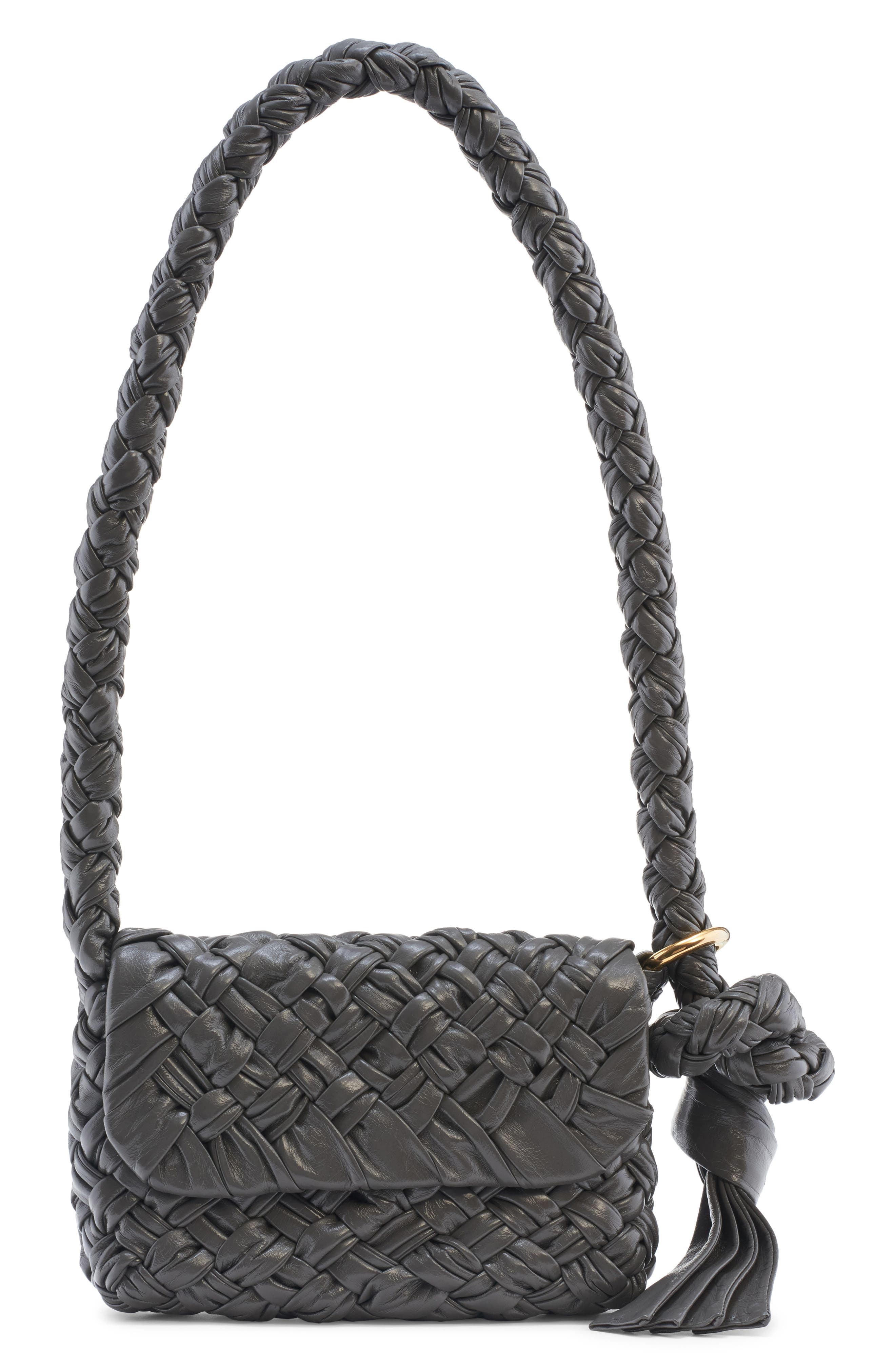 Bottega Veneta Kalimero Intrecciato Leather Shoulder Bag, Main, color, Black/ Brass