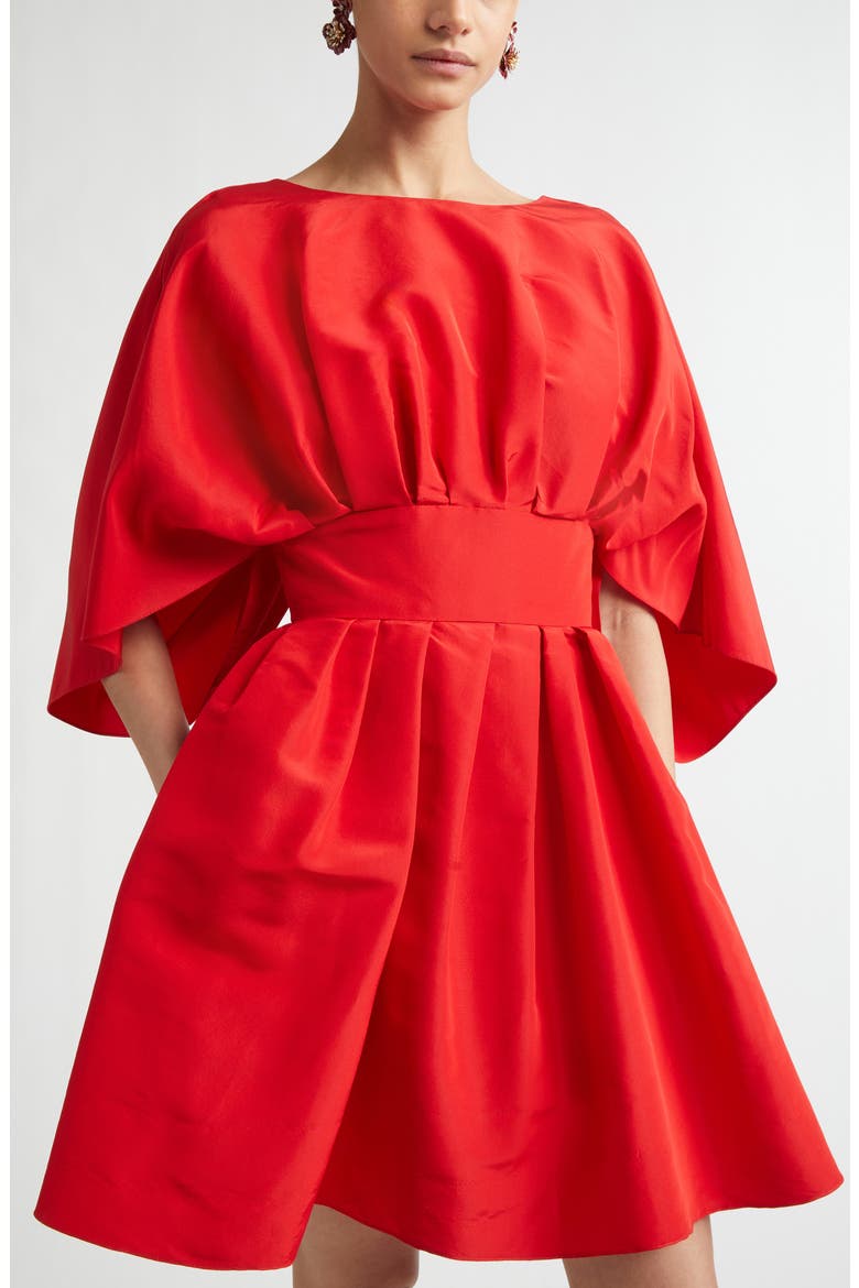 Fan Bodice Silk Faille Fit & Flare Dress, Alternate, color, HERRERA RED