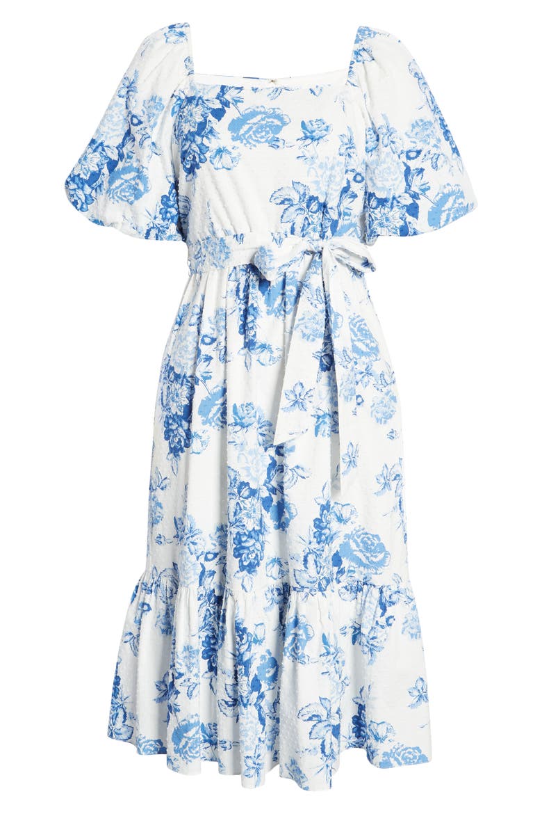 Toile Clip Dot Puff Sleeve Dress, Alternate, color, IVORY/ BLUE