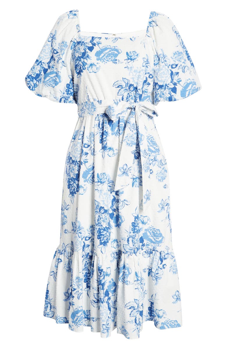 Julia Jordan Toile Clip Dot Puff Sleeve Dress, Alternate, color, 