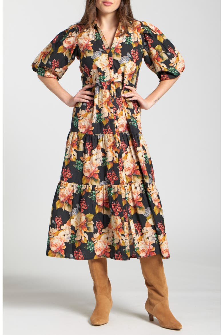 Floral Midi Shirtdress, Main, color, BLACK MULTI