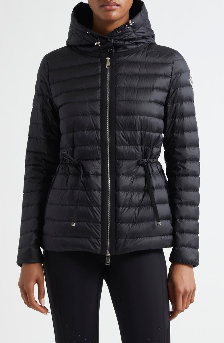 Moncler Raie Packable Down Hooded Jacket, Main, color, Black